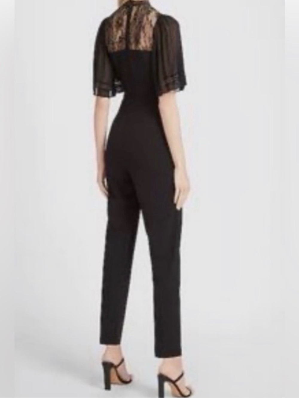 Express Navy Blue Lace-Yoke Wide Sleeve Jumpsuit - Picture 2 of 12